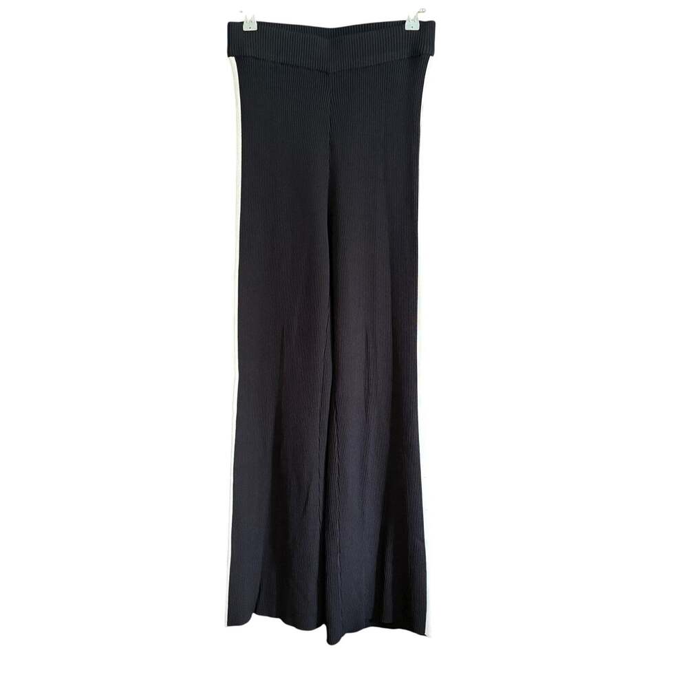 HOUSE of HARLOW 1960 | Black Rib Knit Flare Pants with White Stripe | Small
